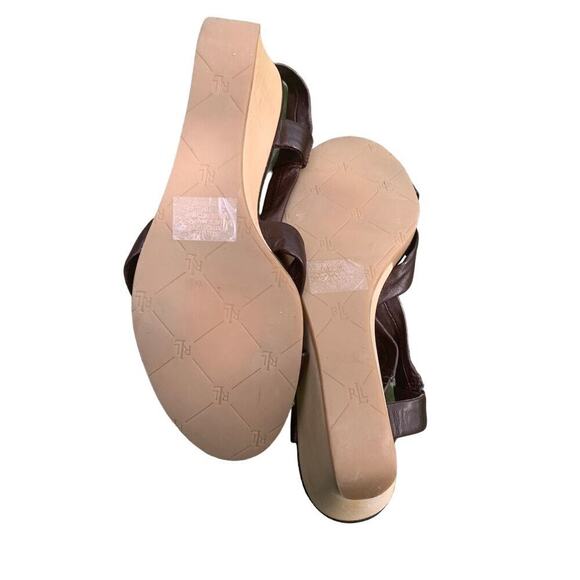 NEW Ralph Lauren Jacqueline Brown Leather Strappy Wood Wedge Sandal 7.5 - Picture 6 of 6